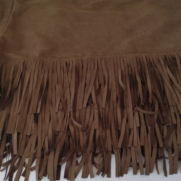 Wrangler Womens Brown Faux Suede Fringe Mini Skirt Sz L Western Cowgirl Country - Picture 6 of 6